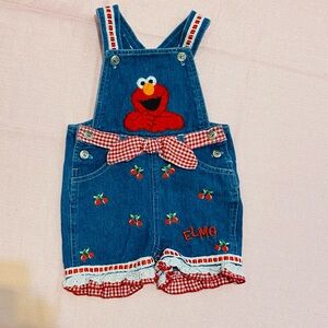 Sesame Street Elmo Denim Overalls - Blue and Red